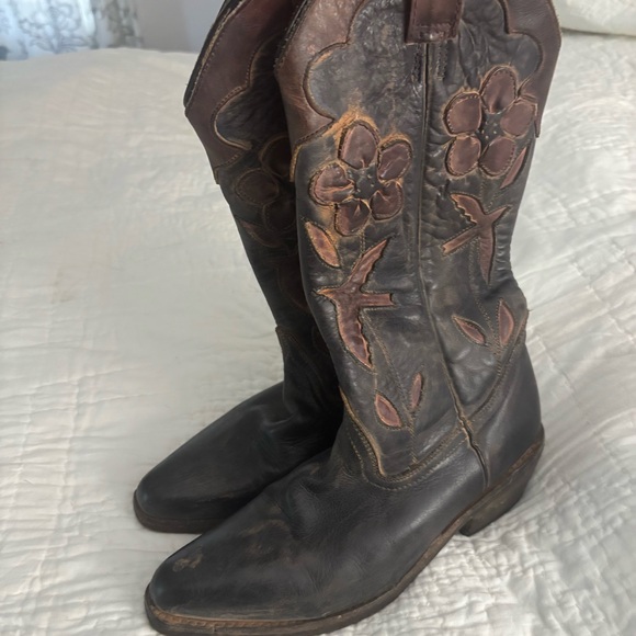 Bed Stu Vintage Brown Embroidered Cowboy Boots Size 7.5 Genuine Leather USA - Picture 1 of 16